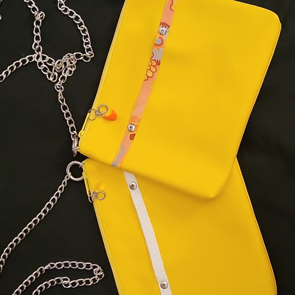 MondayMorningStudios faux leather purses with silver chain link removable strap.